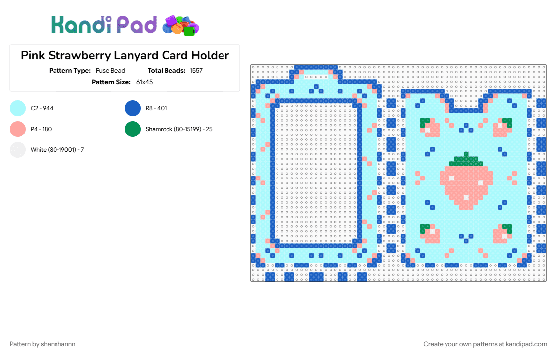 Pink Strawberry Lanyard Card Holder - Fuse Bead Pattern by shanshannn on Kandi Pad - blue, light blue