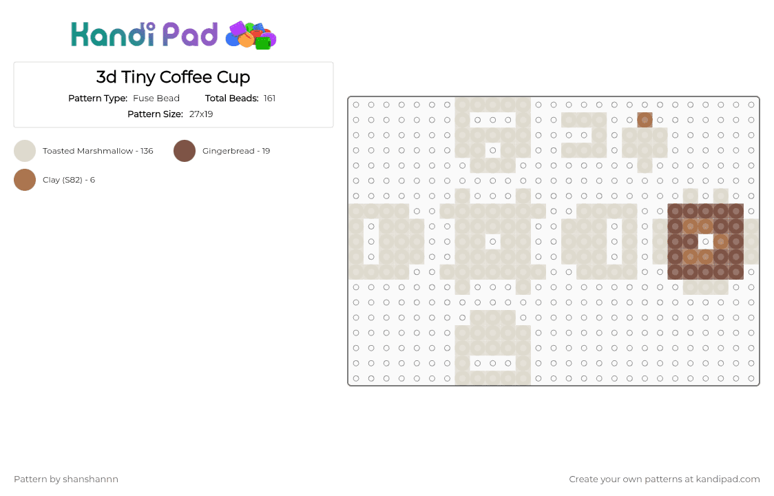 3D Coffee Cup - Fuse Bead Pattern by shanshannn on Kandi Pad - beige