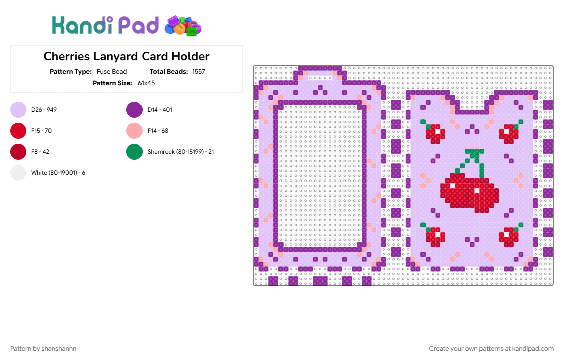 Cherries Lanyard Card Holder - Fuse Bead Pattern by shanshannn on Kandi Pad - pink