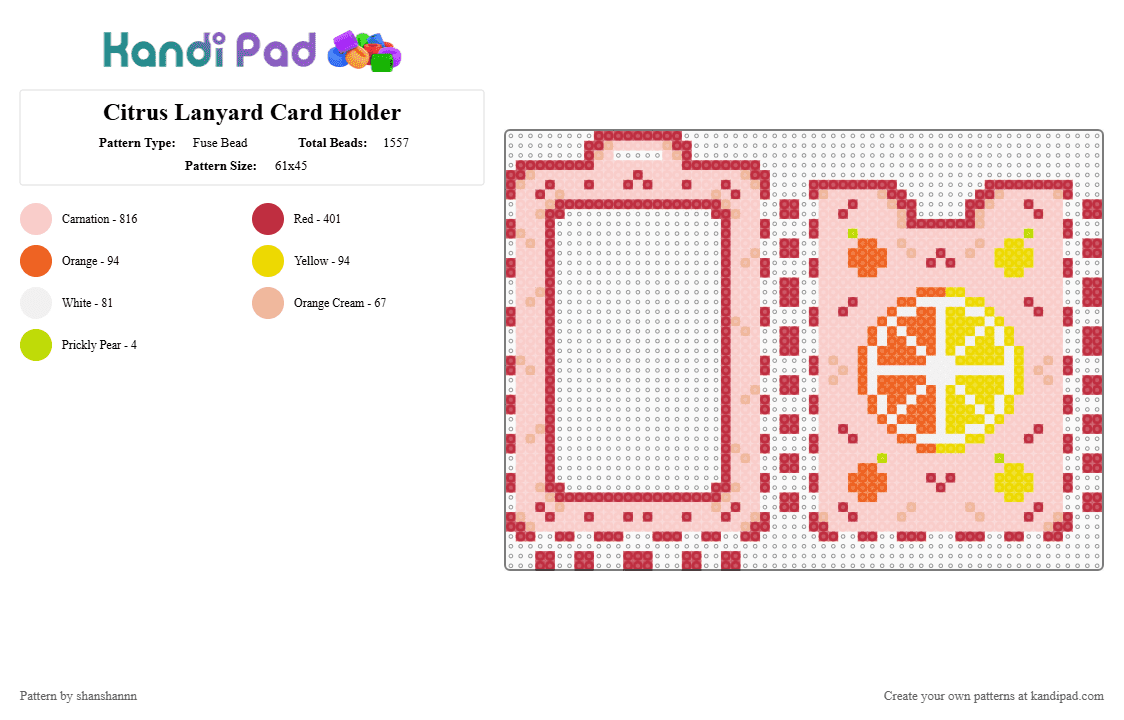 Citrus Lanyard Card Holder - Fuse Bead Pattern by shanshannn on Kandi Pad - red,beige