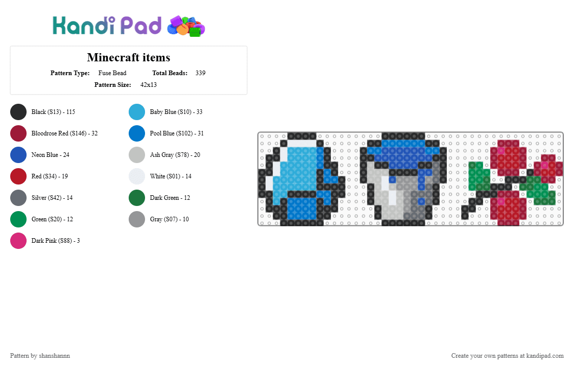 Minecraft items - Fuse Bead Pattern by shanshannn on Kandi Pad - blue,light blue,red