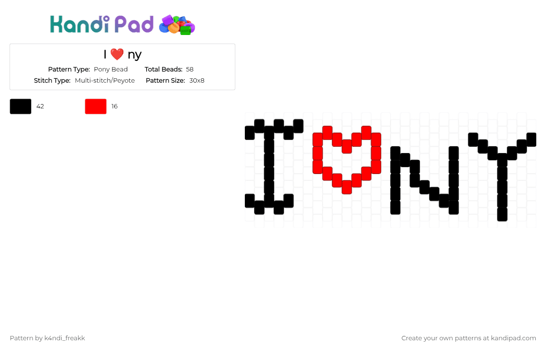 I ❤️ ny - Pony Bead Pattern by k4ndi_freakk on Kandi Pad - 