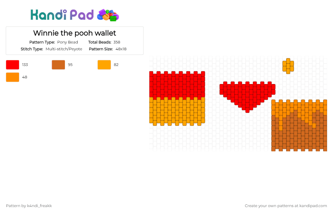 Winnie the pooh wallet - Pony Bead Pattern by k4ndi_freakk on Kandi Pad - orange, red