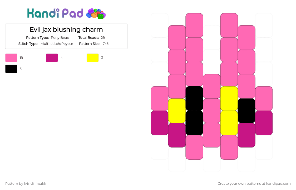 Evil jax blushing charm - Pony Bead Pattern by k4ndi_freakk on Kandi Pad - pink