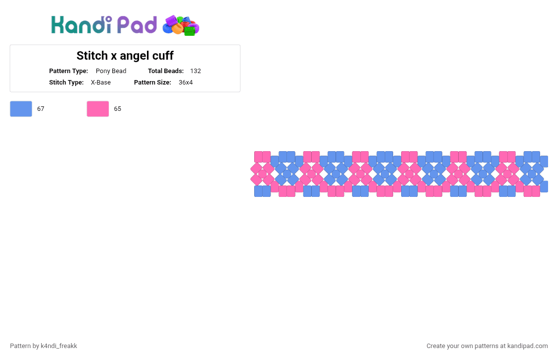 Stitch x angel cuff - Pony Bead Pattern by k4ndi_freakk on Kandi Pad - pink,light blue