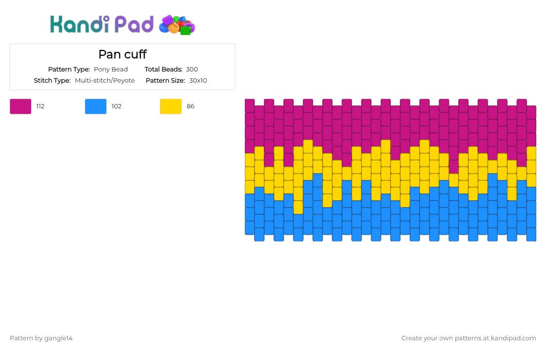 Pan cuff - Pony Bead Pattern by k4ndi_freakk on Kandi Pad - pink,light blue