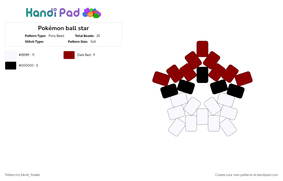Pokémon ball star - Pony Bead Pattern by k4ndi_freakk on Kandi Pad - red, white