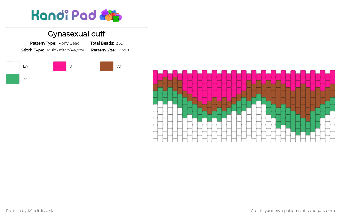 Gynasexual cuff - Pony Bead Pattern by k4ndi_freakk on Kandi Pad - pink,red
