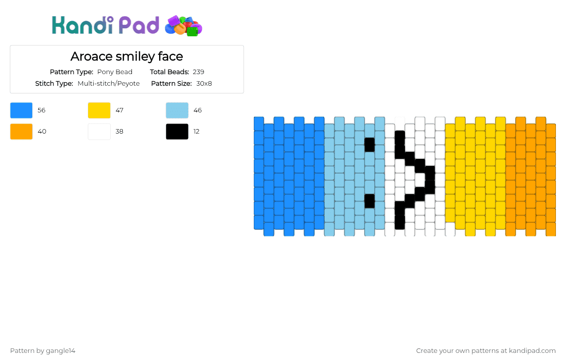 Aroace smiley face - Pony Bead Pattern by k4ndi_freakk on Kandi Pad - light blue