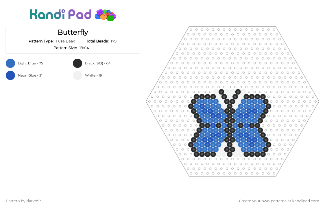 Butterfly - Fuse Bead Pattern by darko93 on Kandi Pad - blue