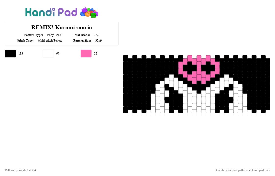 REMIX! Kuromi sanrio - Pony Bead Pattern by kandi_kat384 on Kandi Pad - black,white