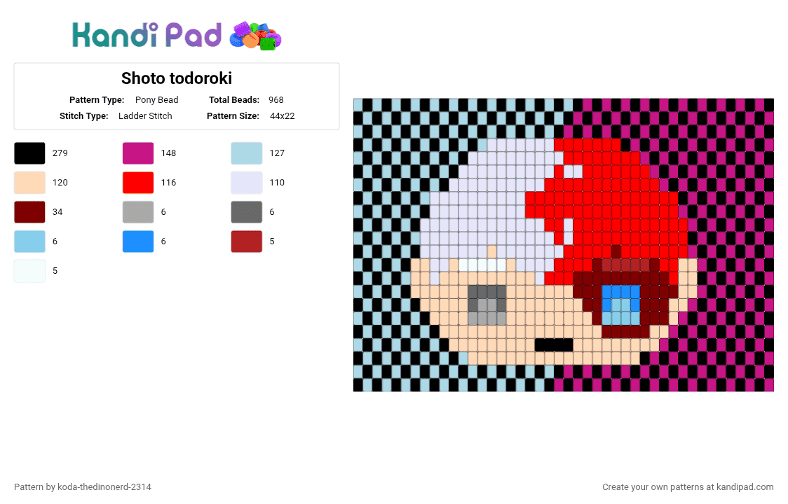 Shoto todoroki - Pony Bead Pattern by koda-thedinonerd-2314 on Kandi Pad - beige, chibi shoto, light blue, mha, my hero academia, pink, red, shoto, shoto todoroki