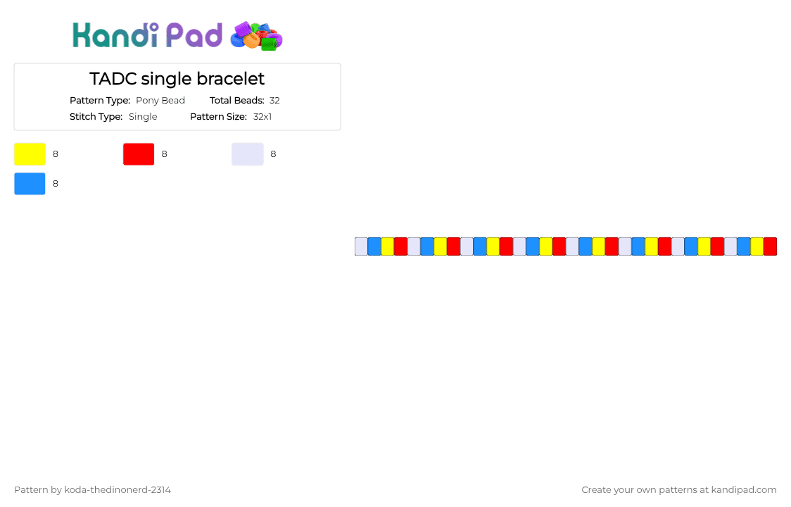 TADC single bracelet - Pony Bead Pattern by koda-thedinonerd-2314 on Kandi Pad - yellow,red,light blue,tadc,the amazing digital circus