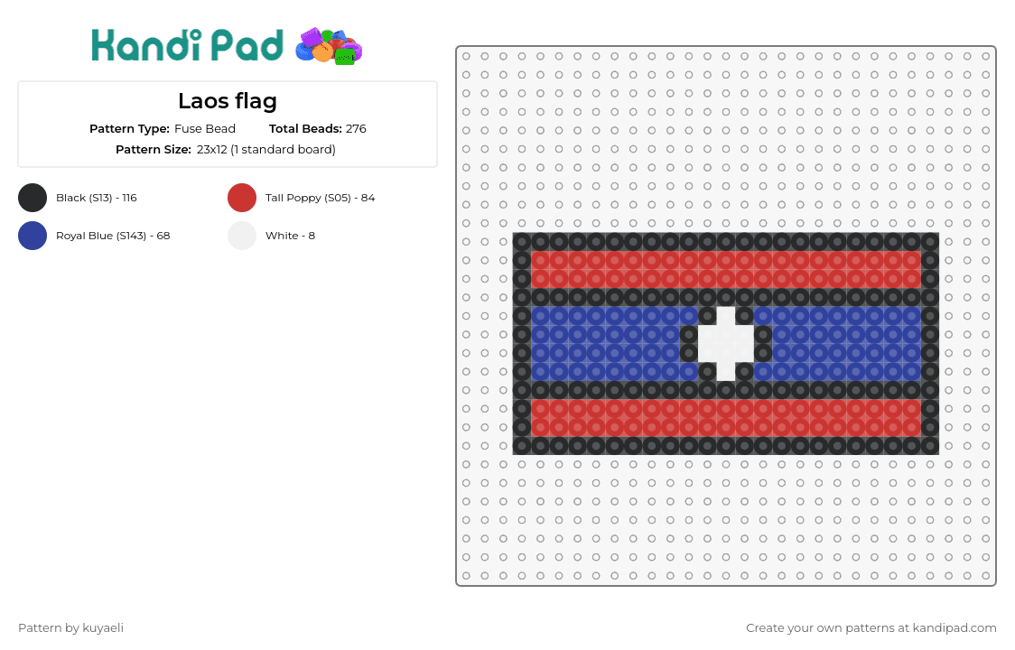 Laos flag - Fuse Bead Pattern by kuyaeli on Kandi Pad - laos,flag,country,asia,national symbol,unity,brightness,moon,mekong river,red,blue