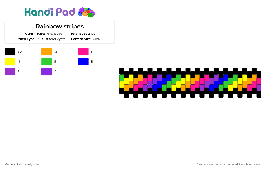 Rainbow stripes - Pony Bead Pattern by gracelynne on Kandi Pad - black,purple,orange
