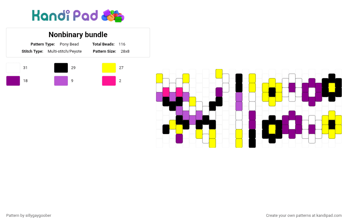 Nonbinary bundle - Pony Bead Pattern by sillygaygoober on Kandi Pad - yellow,pink