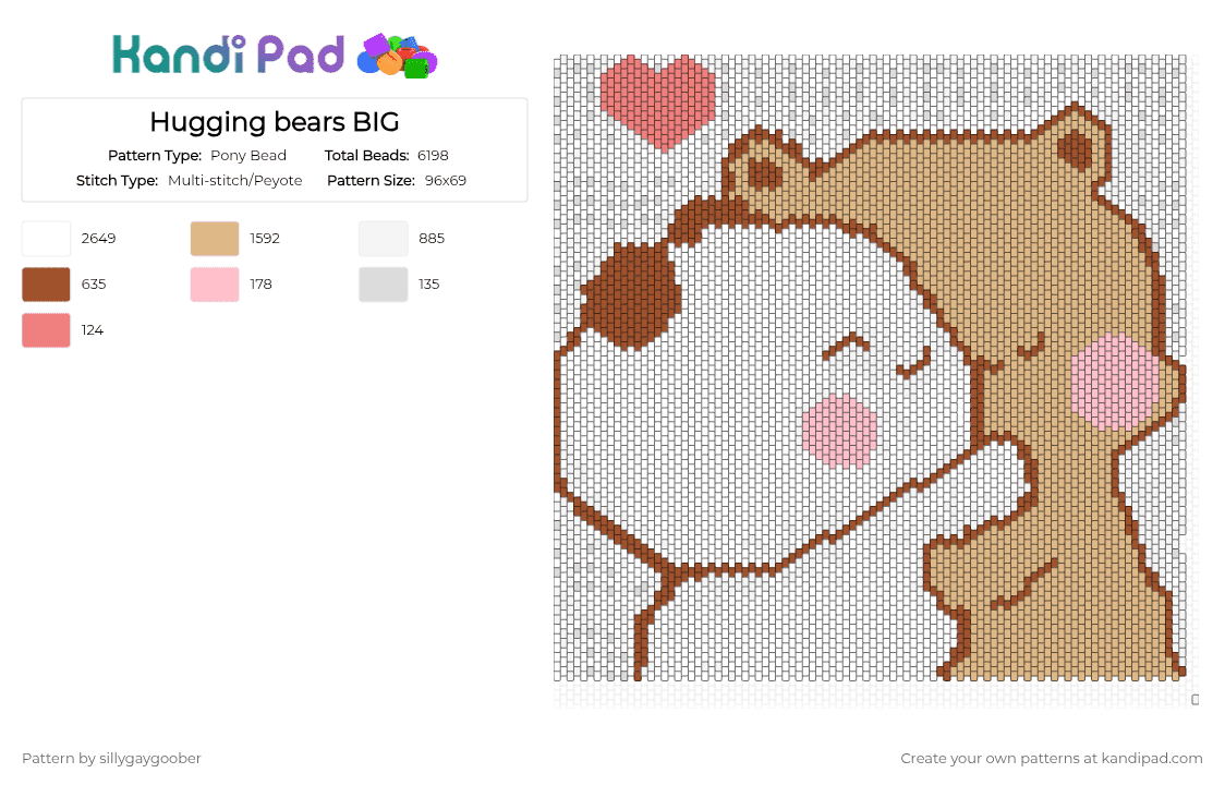 Hugging bears BIG - Pony Bead Pattern by sillygaygoober on Kandi Pad - white,beige,bears,hug,happy,love
