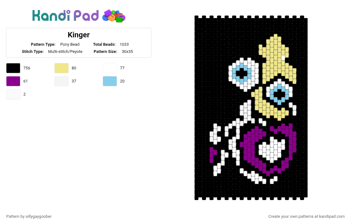Kinger - Pony Bead Pattern by sillygaygoober on Kandi Pad - black,yellow,pink,tadc,the amazing digital circus,kinger,king,chess