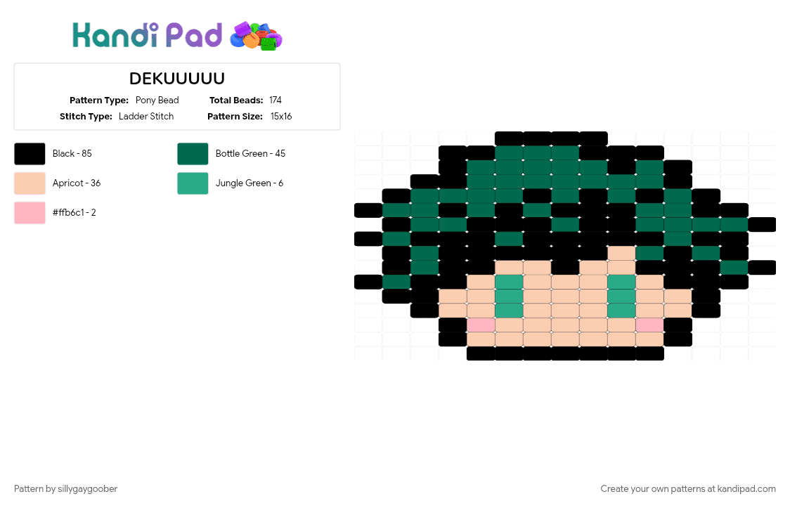 DEKUUUUU - Pony Bead Pattern by sillygaygoober on Kandi Pad - anime, beige, mha, my hero academia, teal