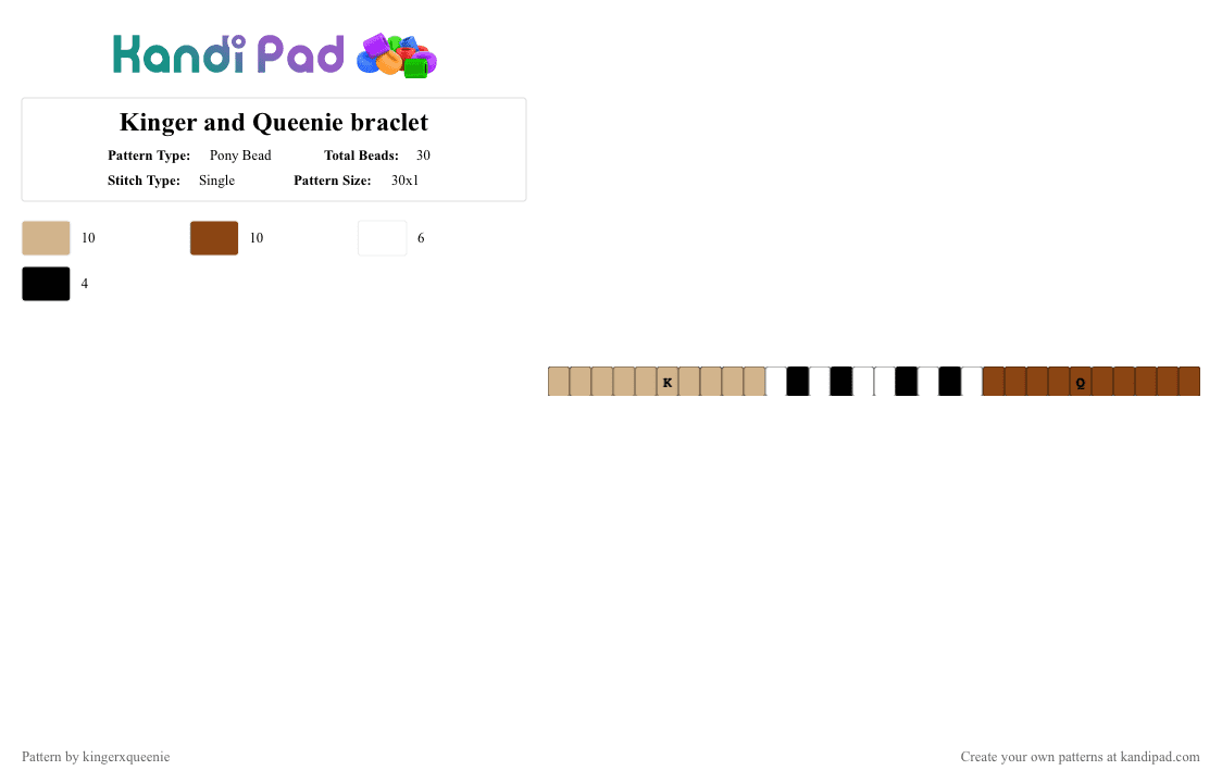 Kinger and Queenie braclet - Pony Bead Pattern by kingerxqueenie on Kandi Pad - beige,red,kinger,queenie,tadc,kandi