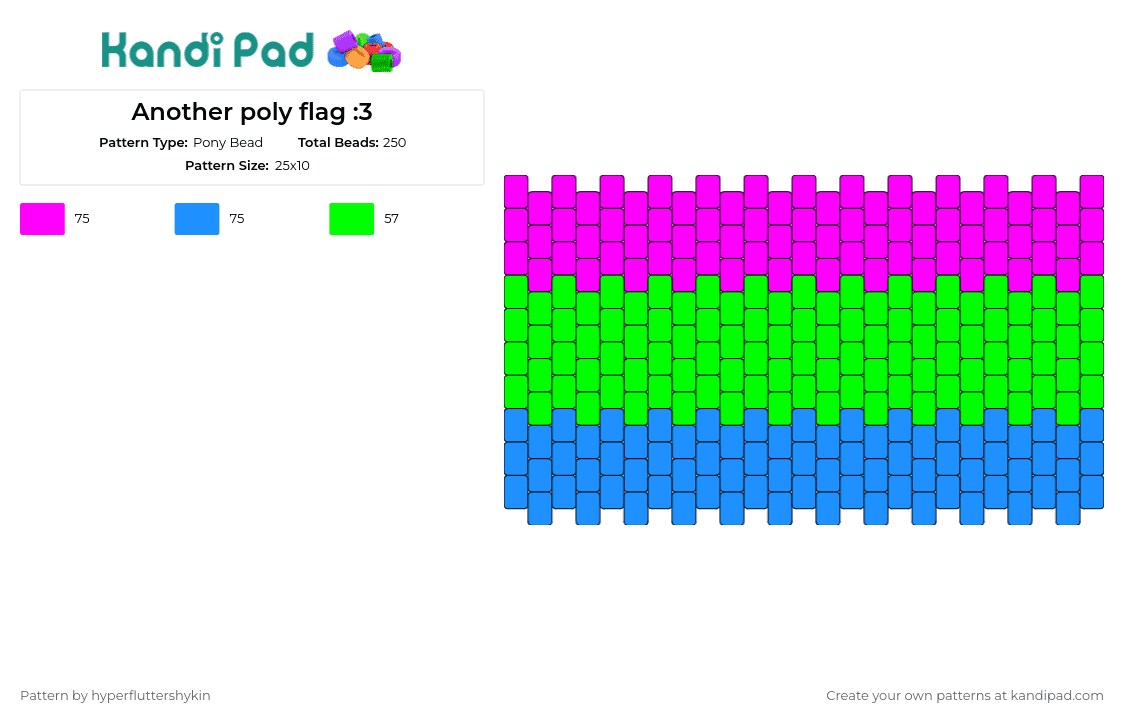 Another poly flag :3 - Pony Bead Pattern by hyperfluttershykin on Kandi Pad - polyamorous,pride,flag,inclusivity,love,diversity,solidarity,celebration,pink,green,blue