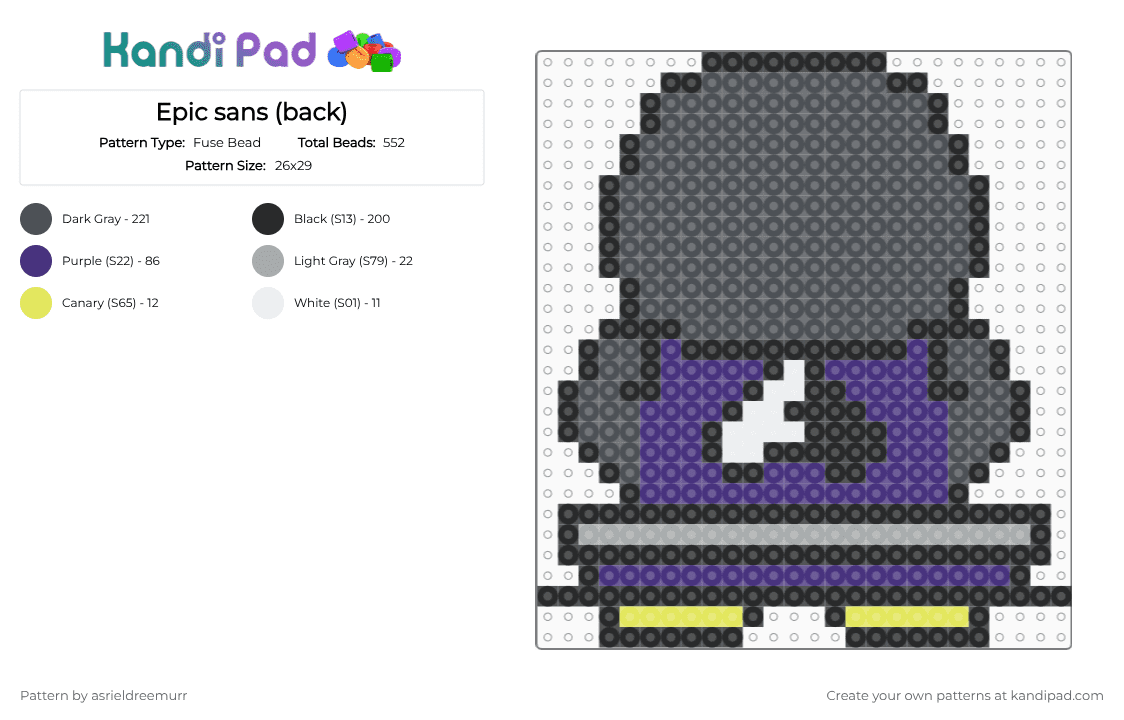 Epic sans (back) - Fuse Bead Pattern by asrieldreemurr on Kandi Pad - gray