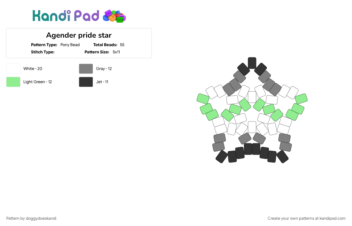 Agender pride star - Pony Bead Pattern by doggydoeskandi on Kandi Pad - gray, teal