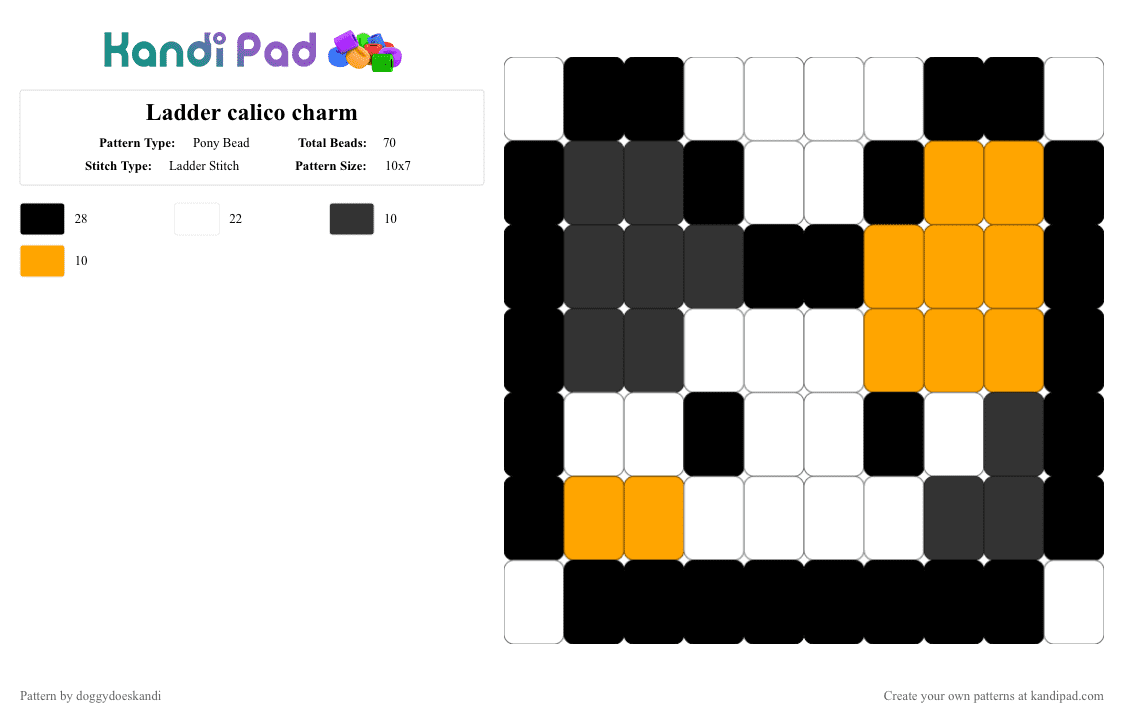 Ladder calico charm - Pony Bead Pattern by doggydoeskandi on Kandi Pad - white,orange,cat,calico,charm