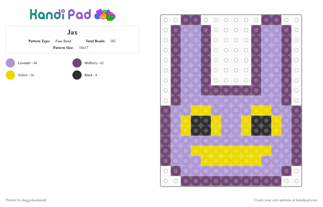 Jax - Fuse Bead Pattern by doggydoeskandi on Kandi Pad - pink,jax,tadc