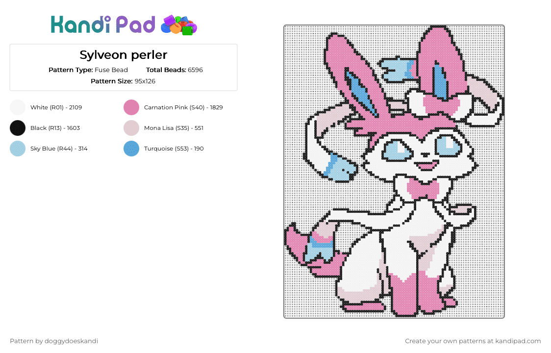 Sylveon perler - Fuse Bead Pattern by doggydoeskandi on Kandi Pad - pink,pokmon,perler