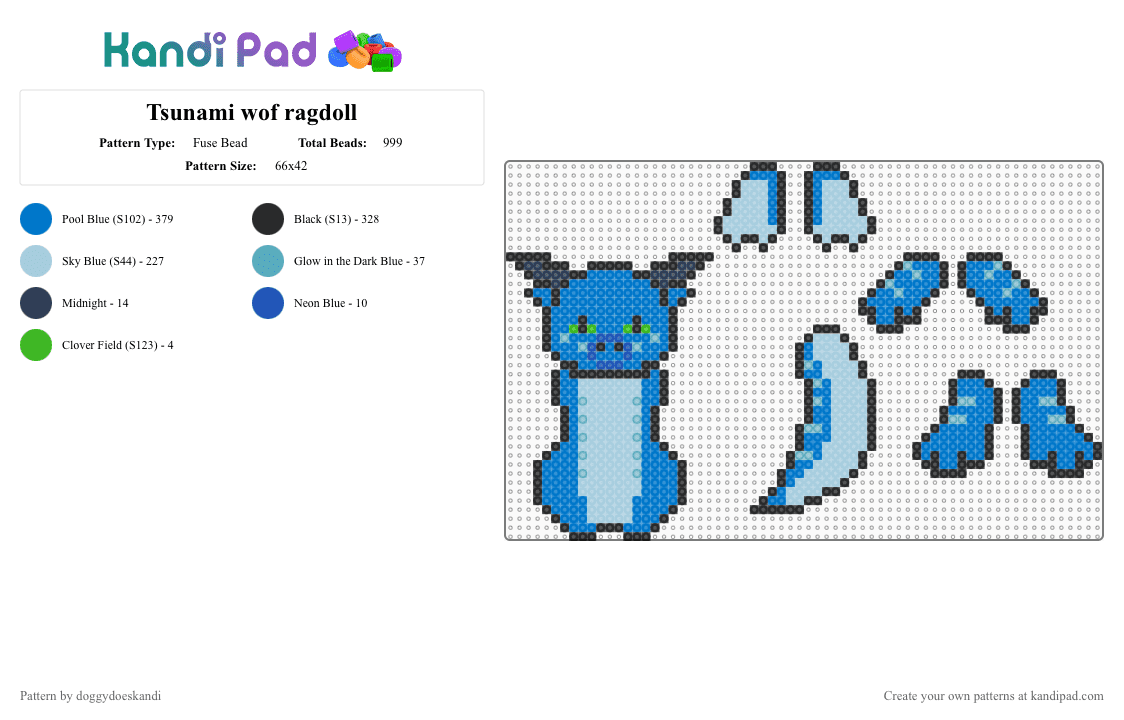 Tsunami wof ragdoll - Fuse Bead Pattern by doggydoeskandi on Kandi Pad - blue,light blue