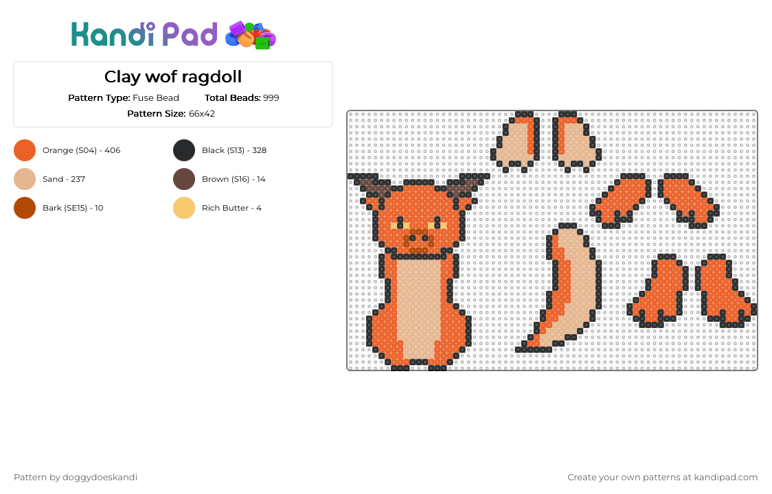 Clay wof ragdoll - Fuse Bead Pattern by doggydoeskandi on Kandi Pad - orange,beige