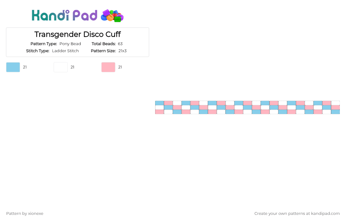 Transgender Disco Cuff - Pony Bead Pattern by xionexe on Kandi Pad - light blue,pink