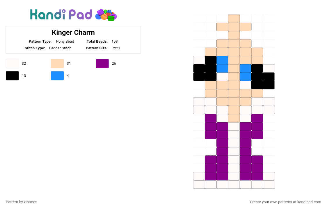 Kinger Charm - Pony Bead Pattern by xionexe on Kandi Pad - beige,pink