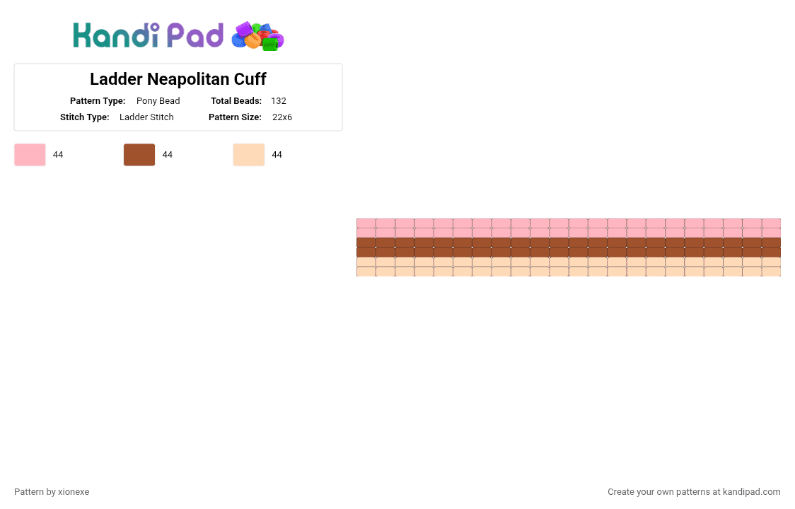 Ladder Neapolitan Cuff - Pony Bead Pattern by xionexe on Kandi Pad - pink,red,beige