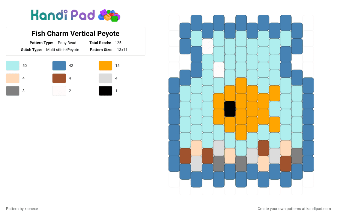 Fish Charm Vertical Peyote - Pony Bead Pattern by xionexe on Kandi Pad - blue,light blue