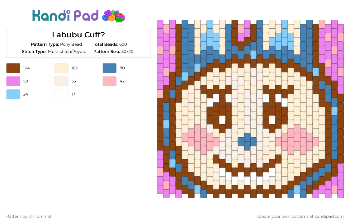 Labubu Cuff? - Pony Bead Pattern by chilluminati on Kandi Pad - pink,red,beige