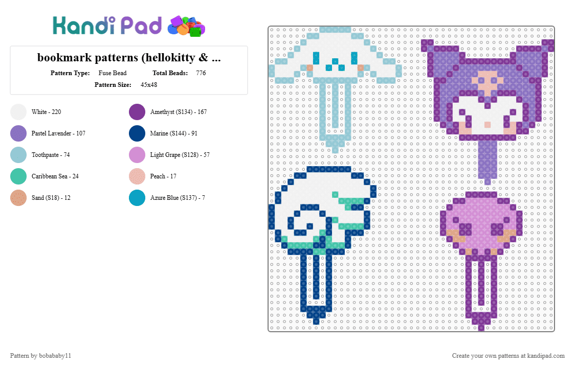 bookmark patterns (hellokitty & friends pattern #1) - Fuse Bead Pattern by boba-dragon on Kandi Pad - blue,pink