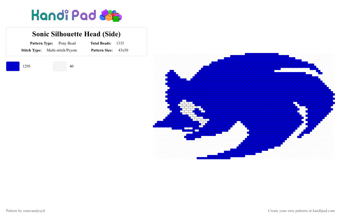 Sonic Silhouette Head (Side) - Pony Bead Pattern by sourcandysyd on Kandi Pad - purple,sonic,silhouette,video game,sonic the hedgehog,portrait,blue,sega