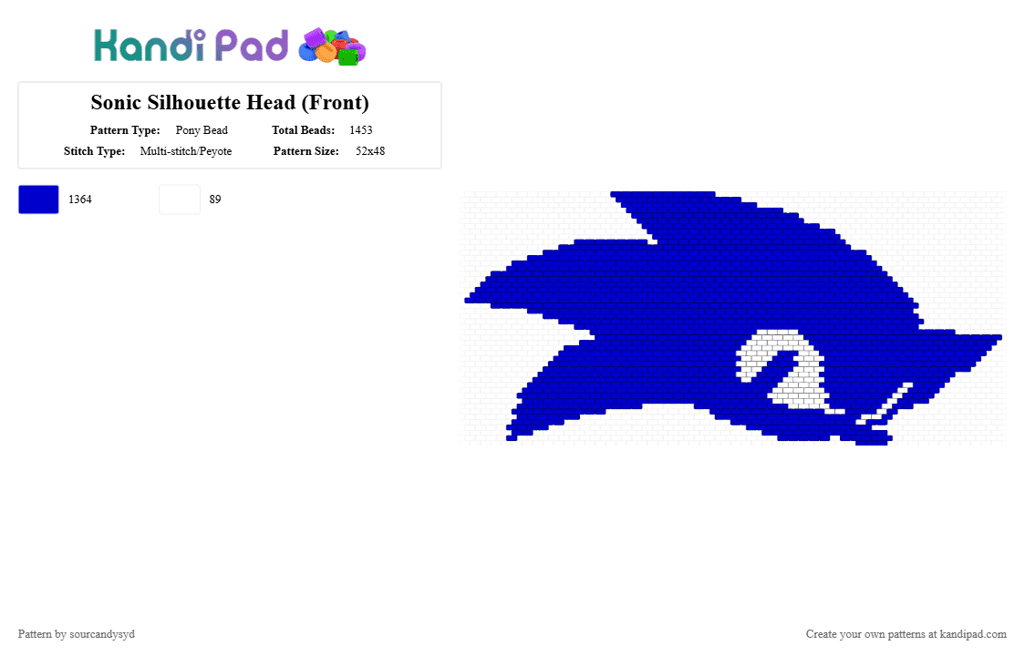 Sonic Silhouette Head (Front) - Pony Bead Pattern by sourcandysyd on Kandi Pad - purple,sonic,silhouette,video game,sonic the hedgehog,portrait,blue,characters