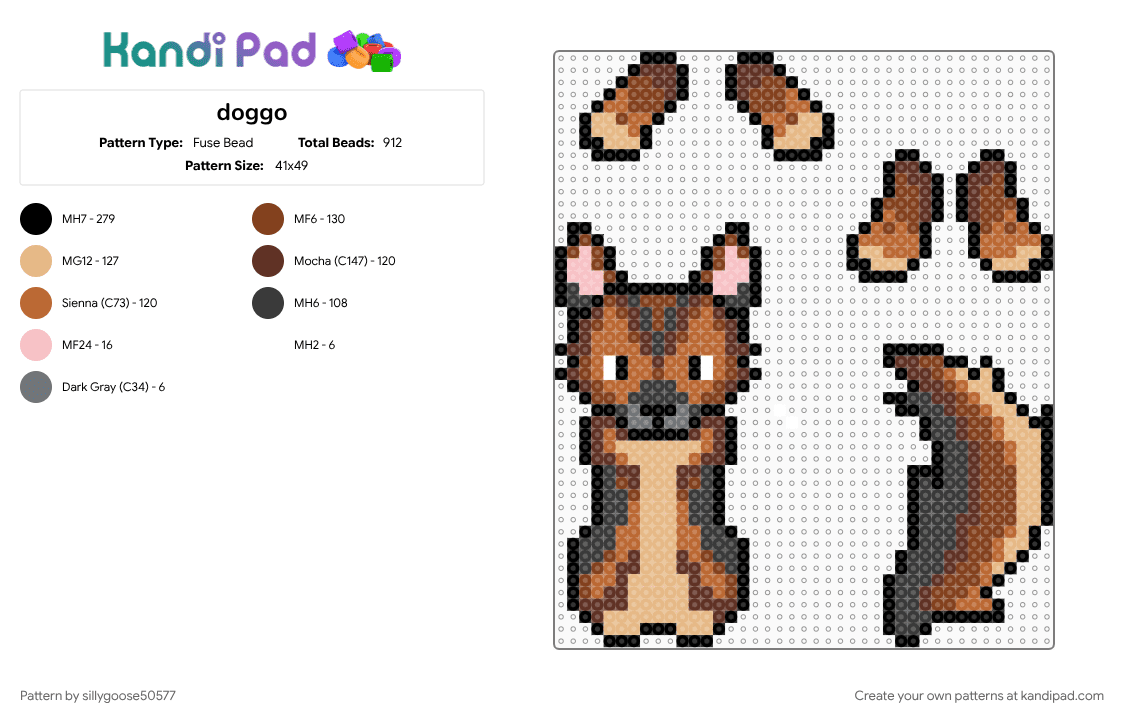 doggo - Fuse Bead Pattern by sillygoose50577 on Kandi Pad - beige, brown