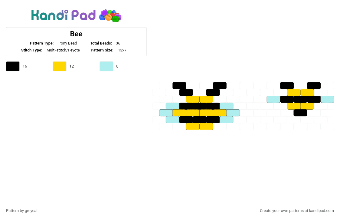 Bee - Pony Bead Pattern by greycat on Kandi Pad - yellow,light blue