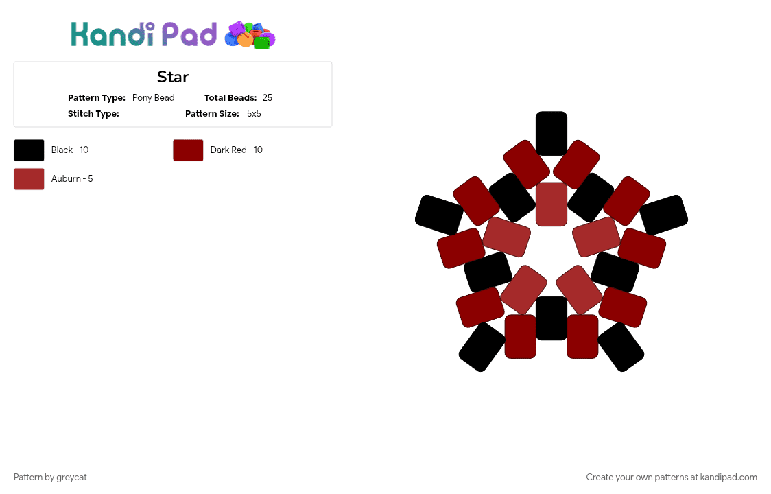 Star - Pony Bead Pattern by greycat on Kandi Pad - black, red