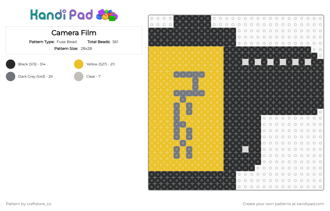 Camera Film - Fuse Bead Pattern by craftstore_co on Kandi Pad - black,yellow,film,vintage,camera,analogue,picture,old