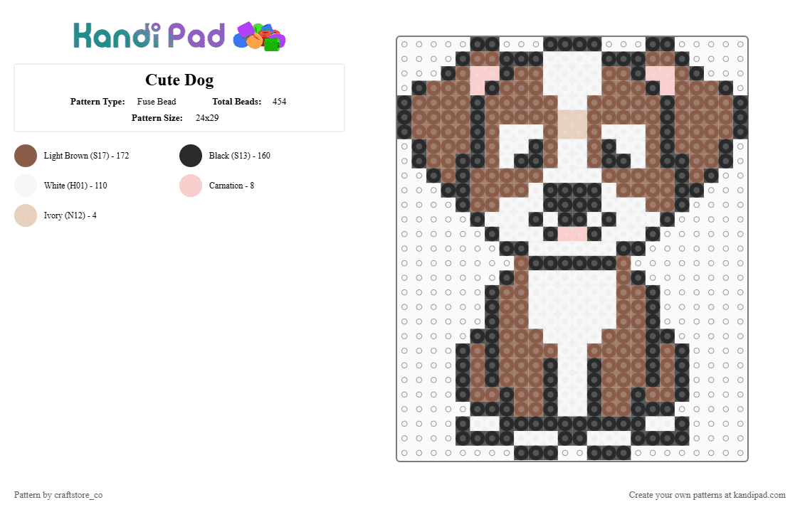 Cute Dog - Fuse Bead Pattern by craftstore_co on Kandi Pad - tan,dog,brown dog,white dog,brown,white,animal,pet