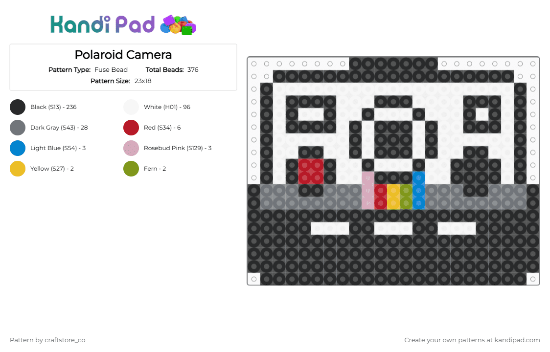 Polaroid Camera - Fuse Bead Pattern by craftstore_co on Kandi Pad - black,white,gray,polaroid camera,camera,polaroid,vintage,instant,old,classic