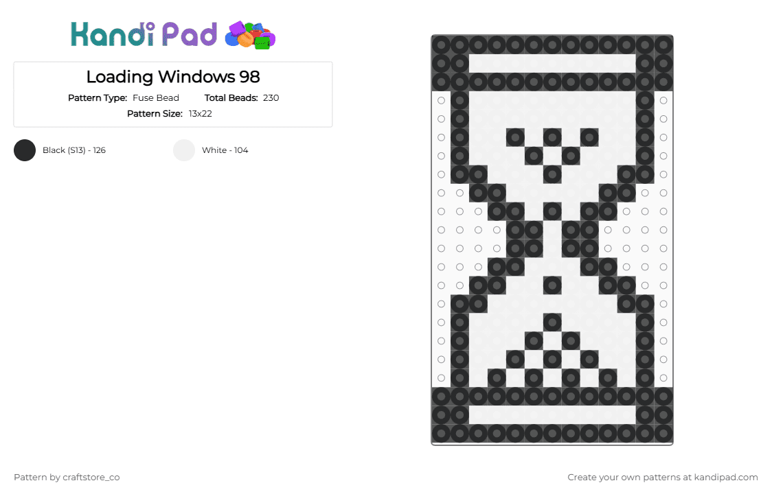 Loading Windows 98 - Fuse Bead Pattern by craftstore_co on Kandi Pad - black,white,windows,98,loading,icon,retro,vintage,time