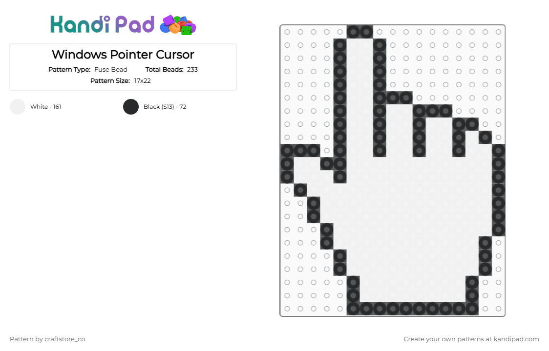 Windows Pointer Cursor - Fuse Bead Pattern by craftstore_co on Kandi Pad - black,white,windows,cursor,pointer,finger,computer,click