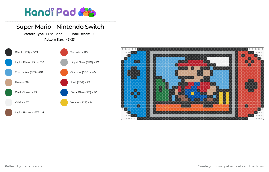 Super Mario - Nintendo Switch - Fuse Bead Pattern by craftstore_co on Kandi Pad - black,blue,light blue,colorful,nintendo,nintendo switch,super mario,game,mario,retro