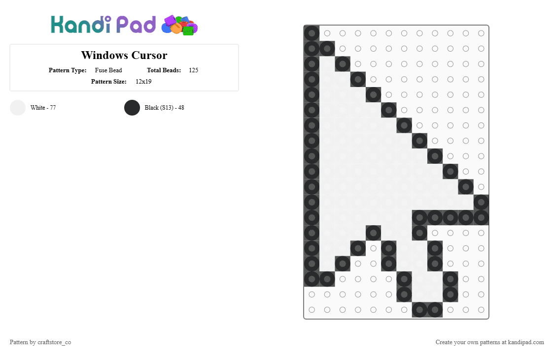 Windows Cursor - Fuse Bead Pattern by craftstore_co on Kandi Pad - black,white,windows,computer,cursor,arrow